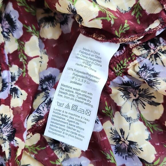 Madewell -565 Drawstring Ruffle-Hem Top Blouse in Viola Floral Burgundy Medium - Picture 10 of 10